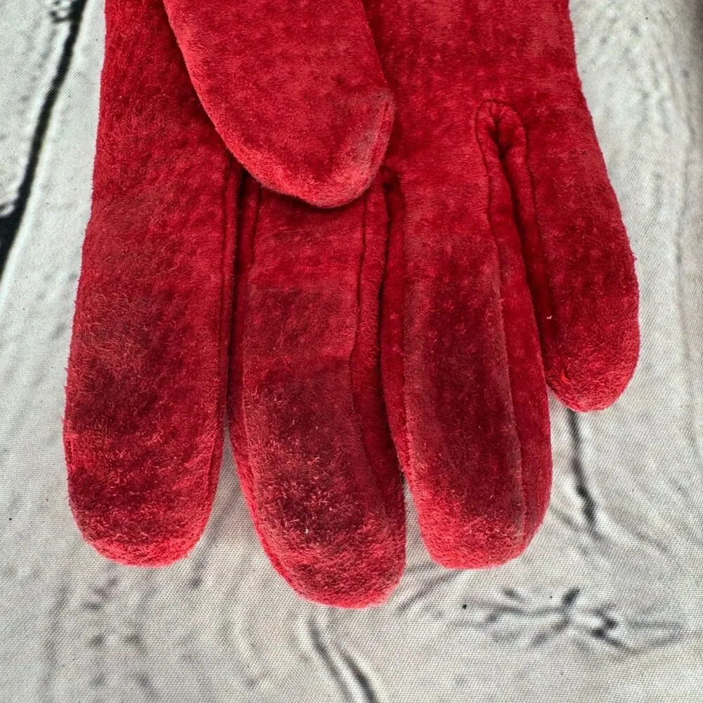 Isotoner Aris 115 Gloves Women's Size M Red Suede Leather - Picture 3 of 7